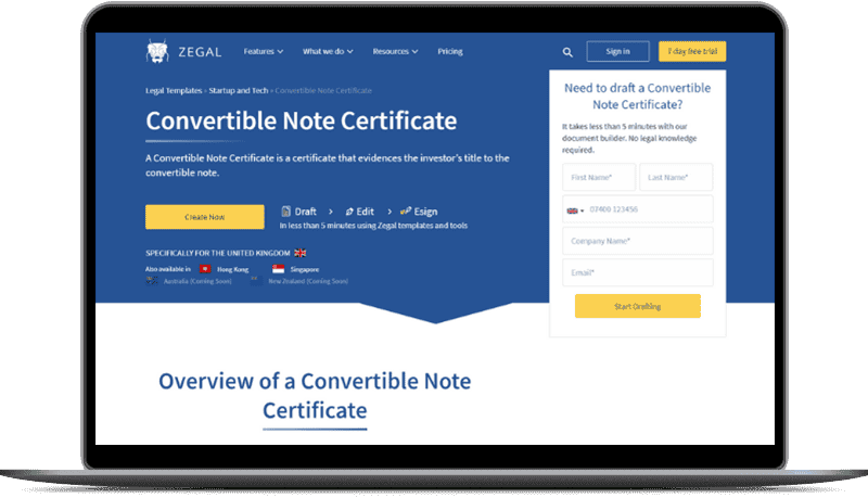 convertible note certificate