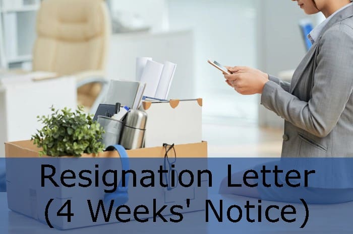 Resignation Letter (4 Weeks' Notice)