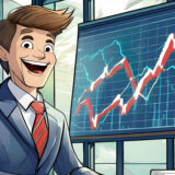A happy employee looks at a screen that shows his vesting shares grow.