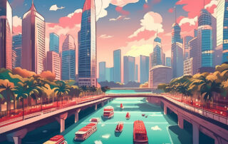 An illustration of the Singapore skyline. It looks serene. No fake news here.