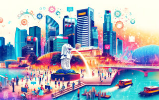 A drawing of the Singapore skyline.