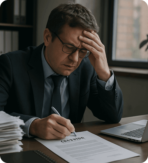 Problem faced during contract generation and _management. Generate me a real image based on this. (1) Problem faced during contract generation and _management. Generate me a real image based on this. (1)